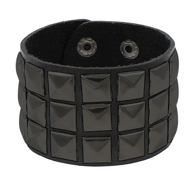 New Punk Fashion Black Leather Cuff Bracelet for Men & Women - Rivets Stud Charm Wristband Bangle, Gothic Jewelry 2024