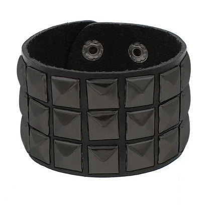 New Punk Fashion Black Leather Cuff Bracelet for Men & Women - Rivets Stud Charm Wristband Bangle, Gothic Jewelry 2024