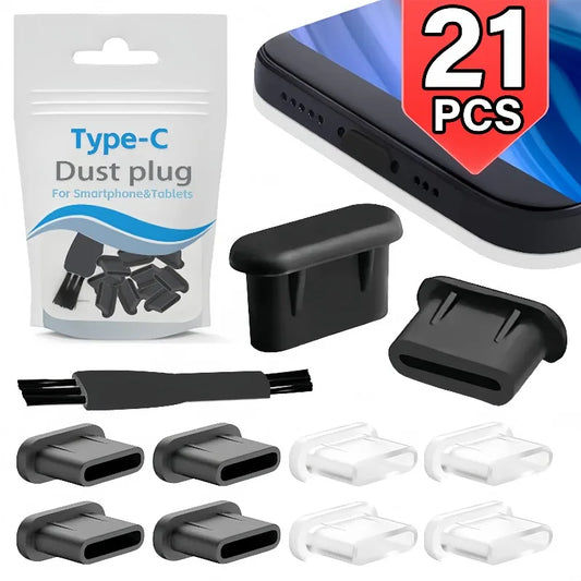 Silicone Type-C Dust Plug – USB-C Port Protector with Cleaning Brush for iPhone, Samsung, Xiaomi & Huawei