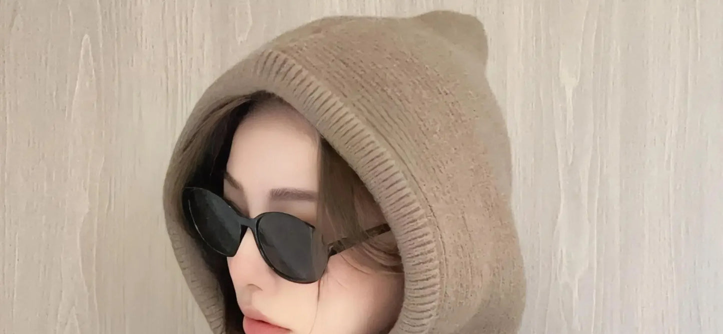 Knitted Hooded Balaclava Caps – Winter Korean Style Outdoor Warmer, One-Piece Neck Collar Beanie Hat for Women