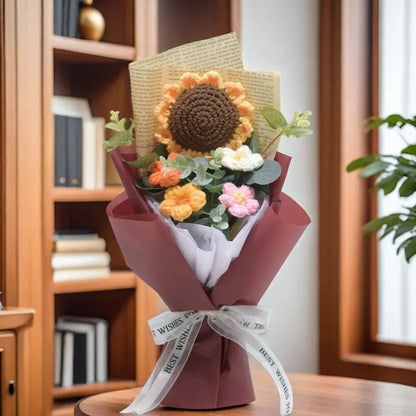 Handmade Artificial Flower Crochet Bouquet – Sunflower & Daisy Eternal Flowers, Anniversary, Mother’s Day & Birthday Gift