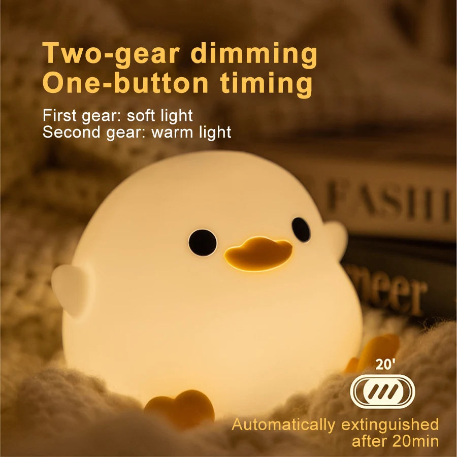 Cartoon Duck Silicone LED Night Light: Cute Animal Lamp with Touch Sensor Timing - USB Rechargeable, Perfect for Children, Birthday Gifts