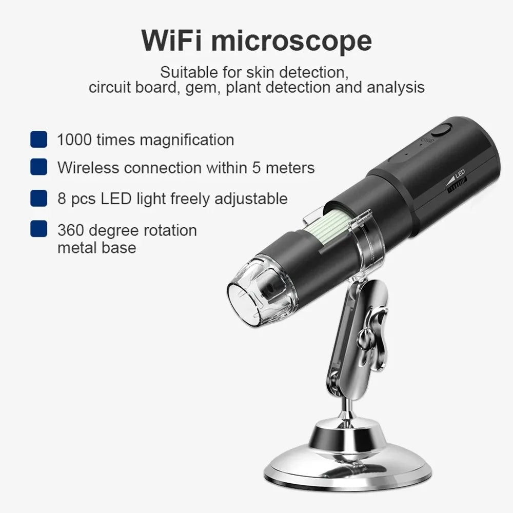 WiFi Digital Microscope - Wireless Electron Dermatoscope for Scalp Detection, Pores Magnifier & Skin Analyzer
