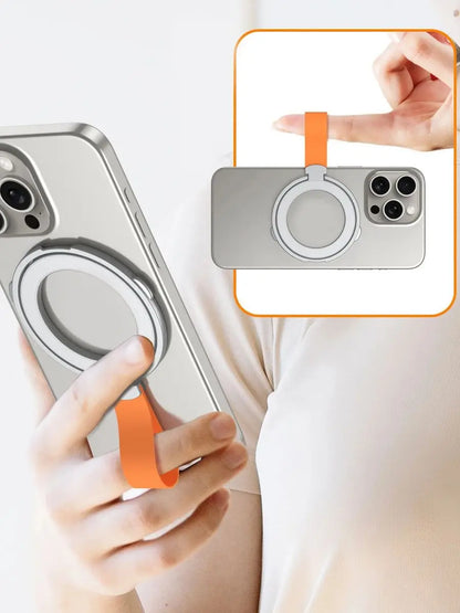 MagSafe Metal Strong Magnetic Suction Phone Holder - 360° Rotating, Folding Ring, Alloy, Portable & Universal Desktop Stand