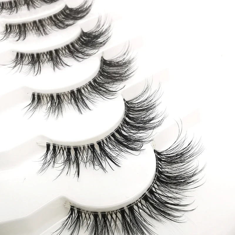 HBZGTLAD 7 Pairs Cat Eye Faux Mink Lashes – Clear Band, Wispy & Natural Full Strip Eyelashes
