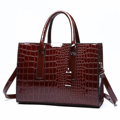 Luxury Vintage Crocodile Pattern Handbag – Women’s Large Leather Tote & Shoulder Bag