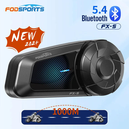 Fodsports FX-S Bluetooth Motorcycle Intercom — Wireless Helmet Headset with 1000M Range, BT5.4