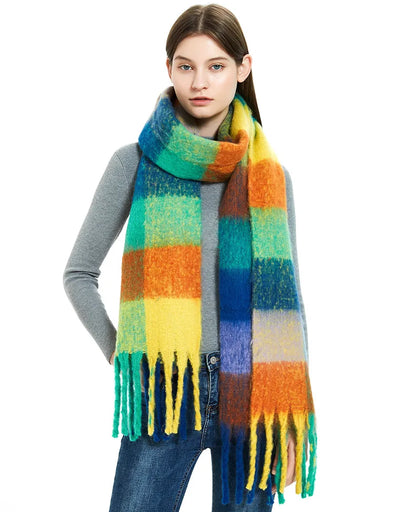 2025 Women's Winter Thick Cashmere Scarf – Warm Pashmina Shawl with Rainbow Tassels & Wraps