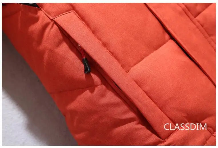 Men's Winter Hooded Puffer Jacket – White Duck Down Coat, Windproof & Warm Outdoor Parka, Size 5