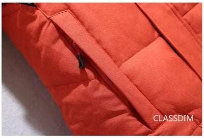 Men's Winter Hooded Puffer Jacket – White Duck Down Coat, Windproof & Warm Outdoor Parka, Size 5