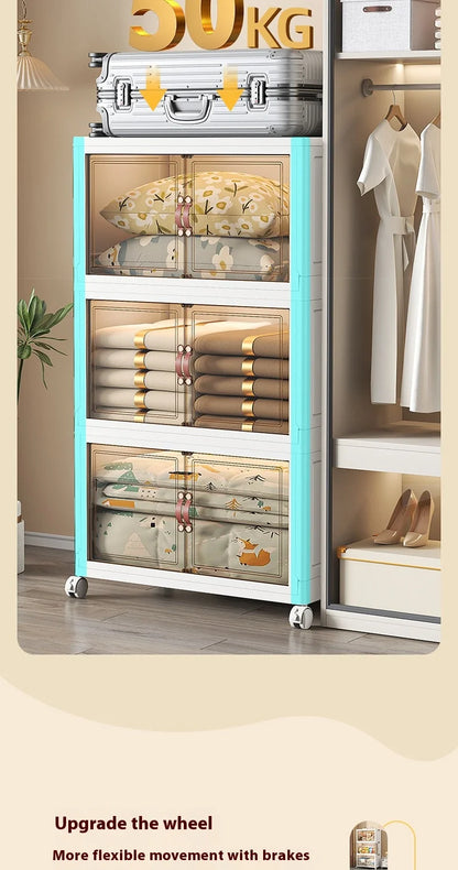 3/4/5 Layers Folding Cabinet Closet Organizer – Stackable Storage Box with Wheels, Large Capacity for Living Room Sundries