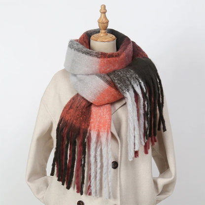 2025 Women's Winter Thick Cashmere Scarf – Warm Pashmina Shawl with Rainbow Tassels & Wraps