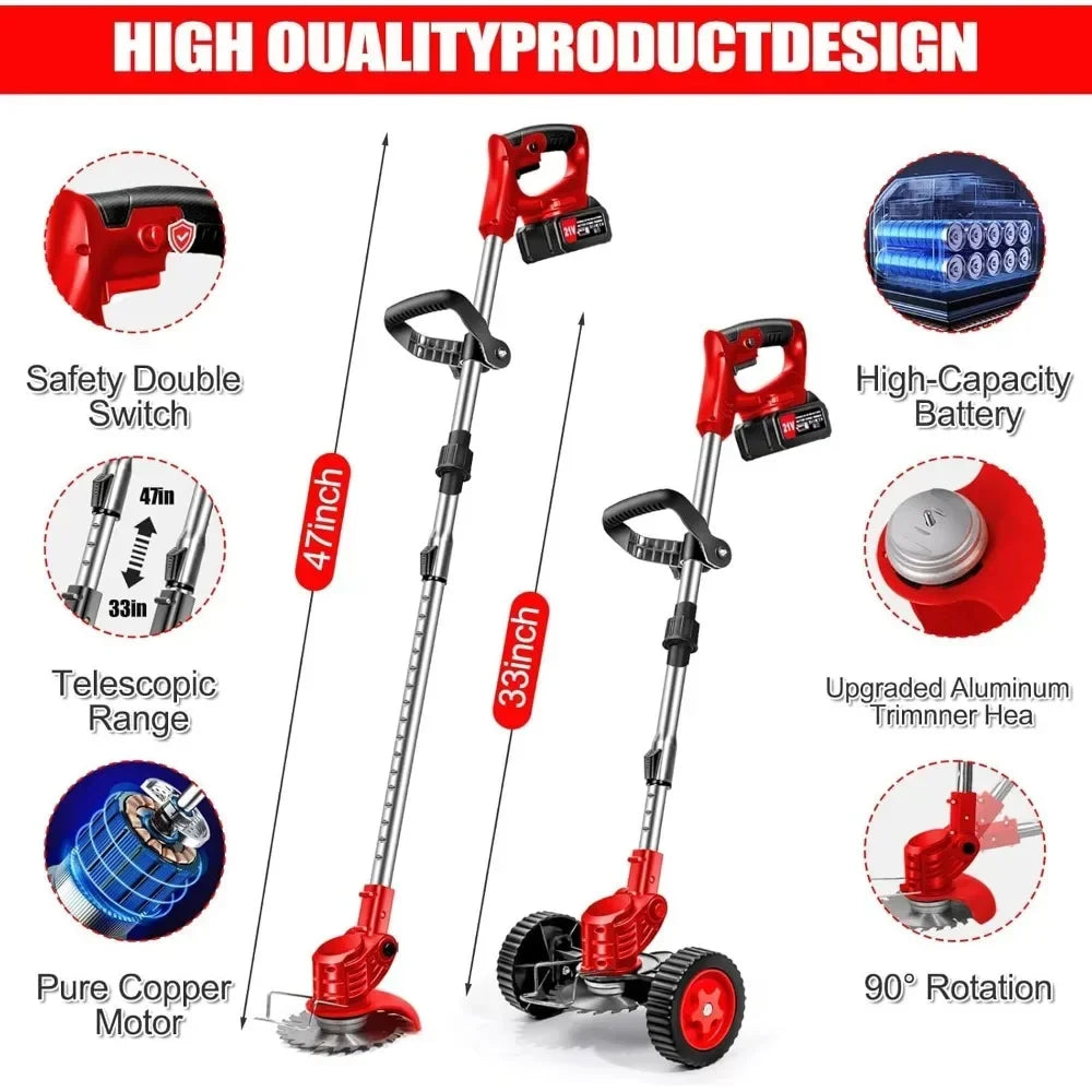 21V 4.0Ah Cordless Lawn Mower — Battery Powered Trimmer, Brush Cutter & Lawn Care Tool