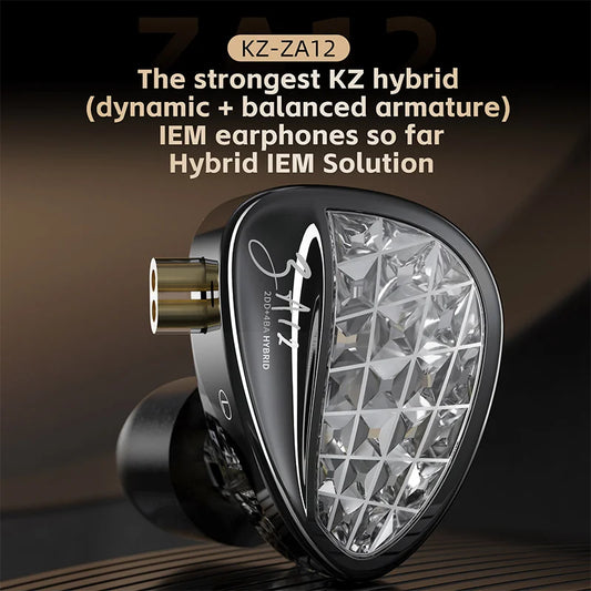 KZ ZA12 2DD+4BA Hybrid IEM Headphones – Wired In-Ear Monitor with Adjustable Tuning, HiFi Sound, Sports & Gaming Noise-Canceling Earphones