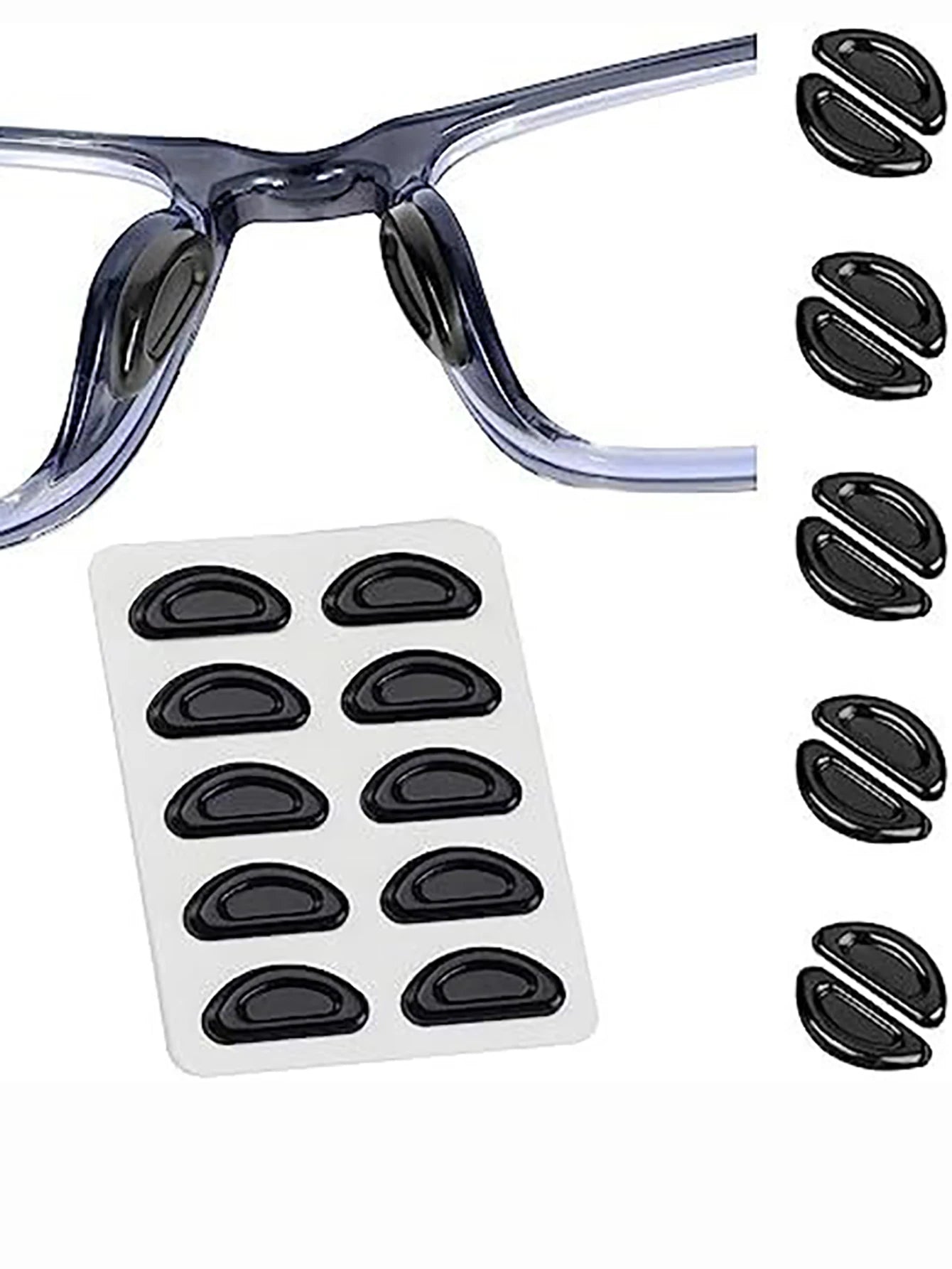 5 Pairs Anti-Slip Silicone Glasses Nose Pads - Soft Adhesive Nose Pads for Eyeglasses & Sunglasses (Black/White)