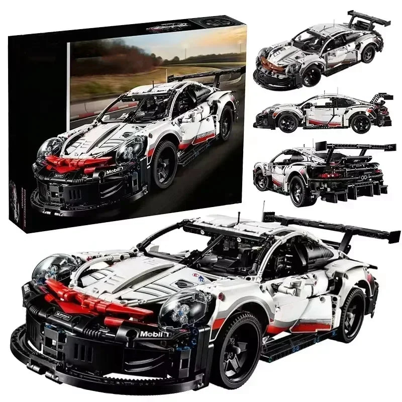 1580+PCS 1:10 Electric Sports Car Model - Assembled Building Blocks Compatible with 42096, Remote Control with Lights, DIY Birthday Gift