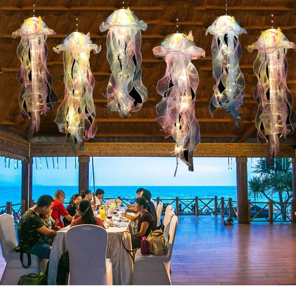 Gradient Jellyfish LED Light – Handmade Festival Pendant & Night Decoration for Courtyard Lighting