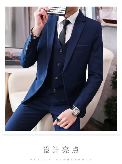 Men’s 3-Piece Suit 6XL — Blazer, Vest & Trousers, Italian Style Fashion Business Wedding Formal Gentleman Dress