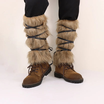 Men's Medieval Imitation Fur Leggings – Warm Furry Boots Cosplay for Vikings, Dress-Up & Personality Accessories