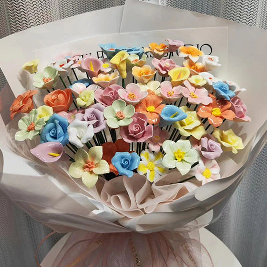 5PCS Handmade Ceramic Flowers – High-Temperature Simulation Eternal Life Flower Decorations, Creative Home & Gift Decor