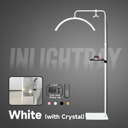 23" OEM 45W LED Eyelash Extension Lamp – Adjustable Brightness Half-Moon Bed Lamp with Ring Light & Free Logo