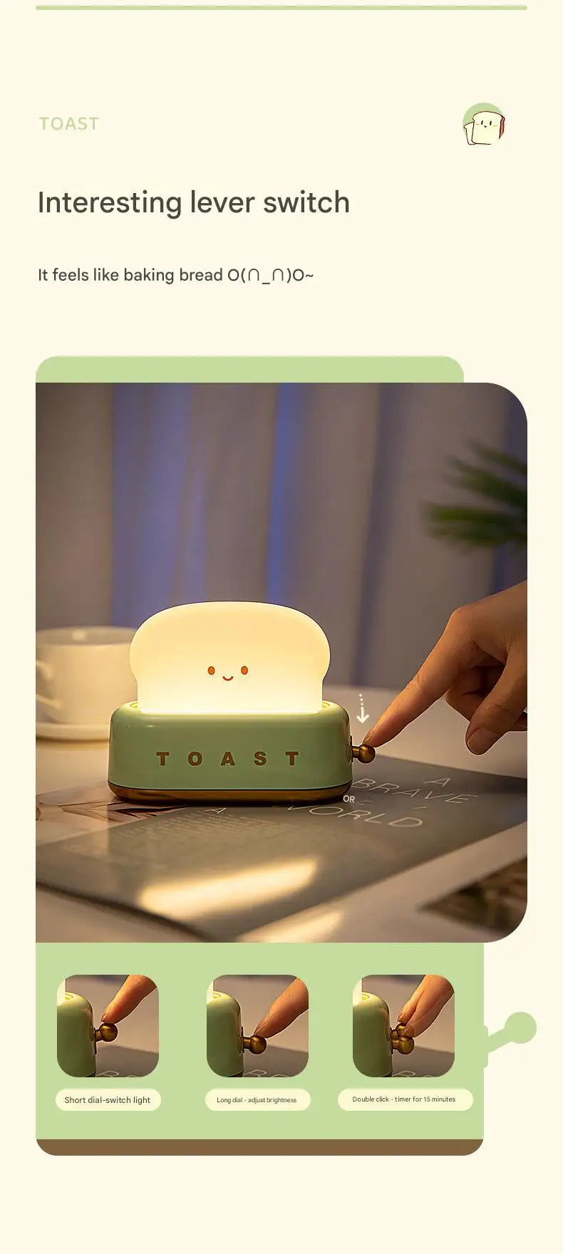 INS Style Toast Maker Night Light – Creative LED Bedside Desk Lamp with Timer