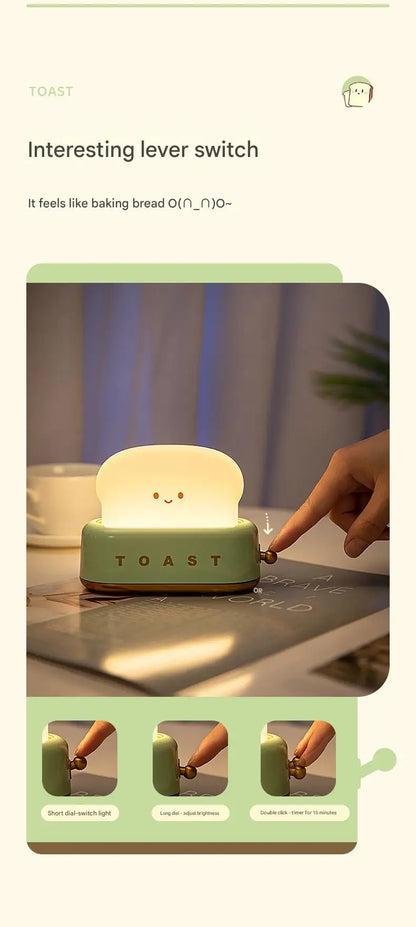 INS Style Toast Maker Night Light – Creative LED Bedside Desk Lamp with Timer