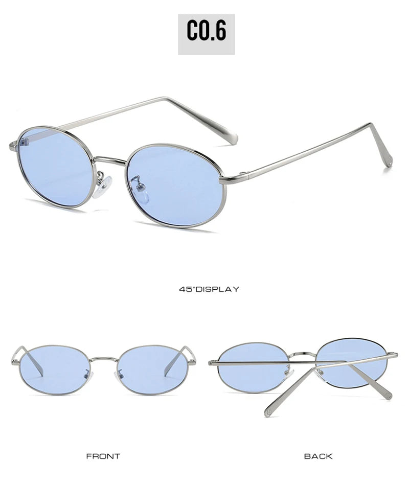 SHAUNA Retro Oval Metal Frame Sunglasses – UV400 Punk Style Shades for Women & Men
