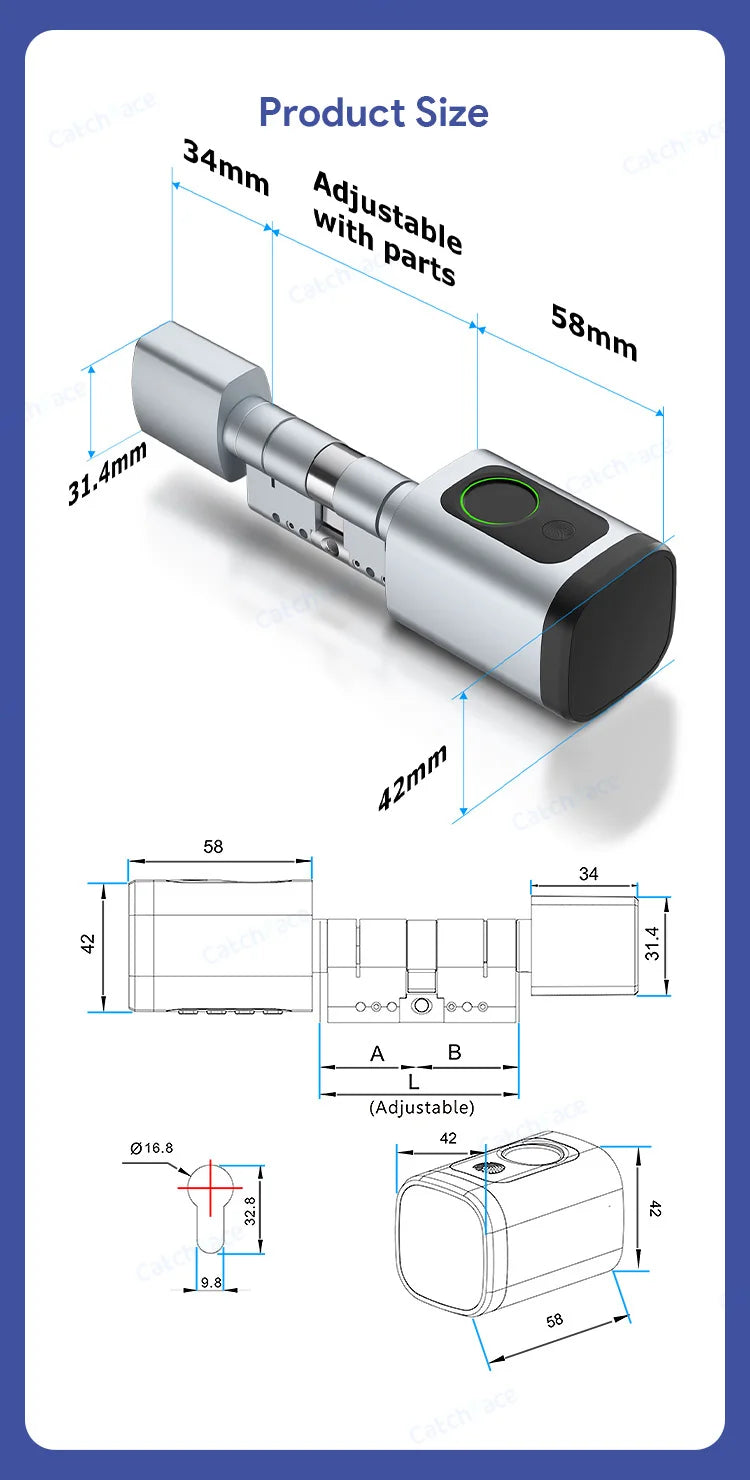 V1 Pro+ Smart Door Lock – TUYA App Adjustable Fingerprint, Password & RFID Cylinder for Home Security