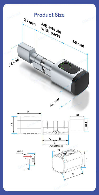 V1 Pro+ Smart Door Lock – TUYA App Adjustable Fingerprint, Password & RFID Cylinder for Home Security