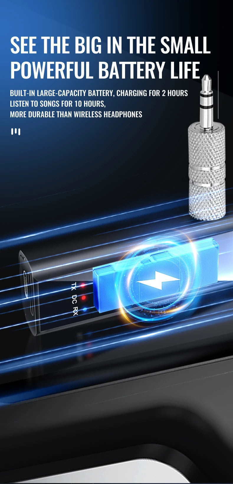 Bluetooth 5.4 Audio Transmitter Receiver – 3.5mm AUX Wireless Adapter with Mic & TF Card Support for Car, TV & PC