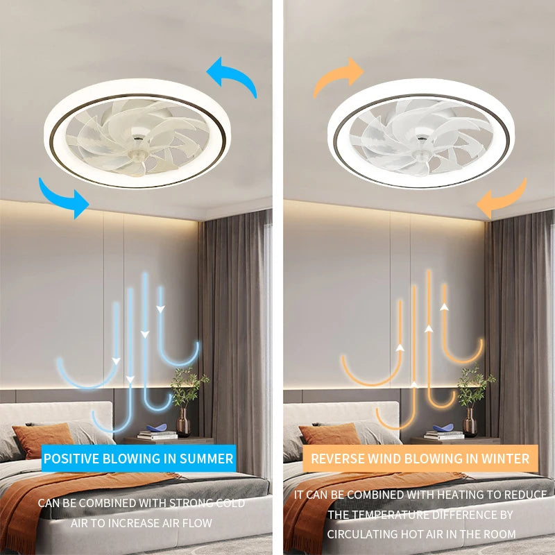 Smart Ceiling Fan with Lights Remote Control - Bedroom Decor Ventilator Lamp, 48cm Air Invisible Blades, Retractable & Silent