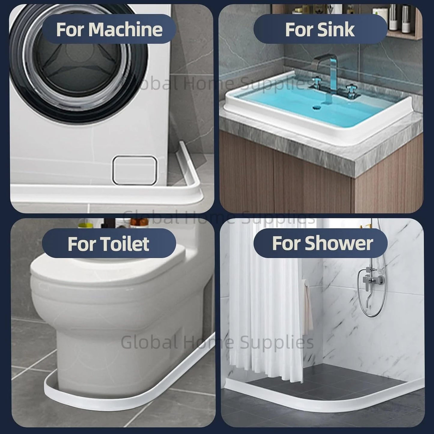 Upgraded 4” / 10cm Collapsible Shower Threshold Water Dam – Bathroom Barrier for Dry & Wet Separation