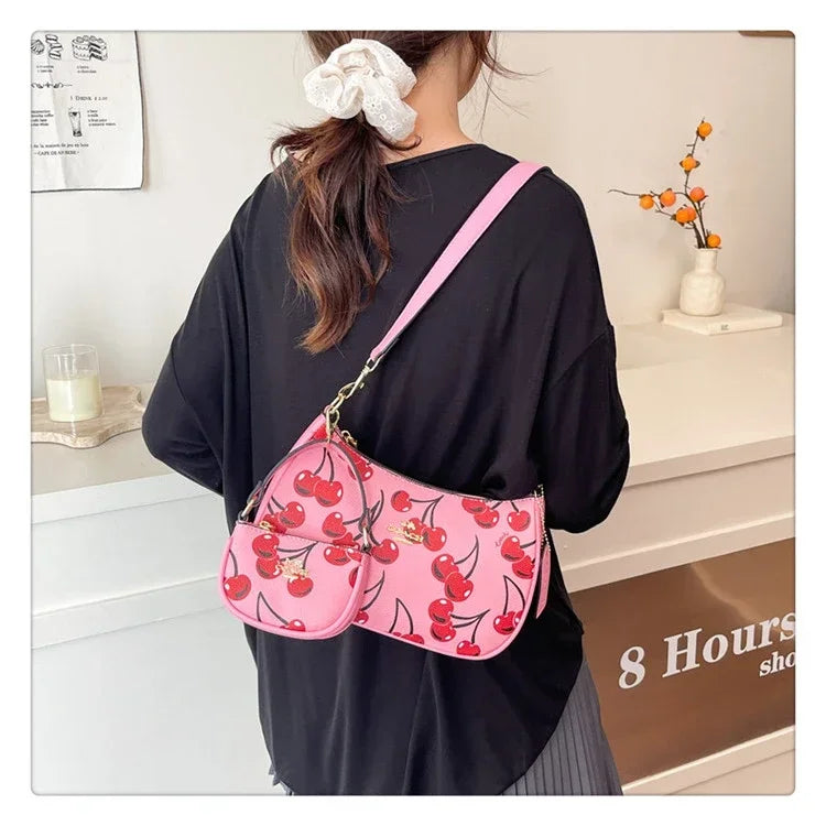 2025 Modern Vintage Cherry Crossbody Bag – Mahjong-Style Chain Shoulder & Underarm Bag, Women’s Light Luxury