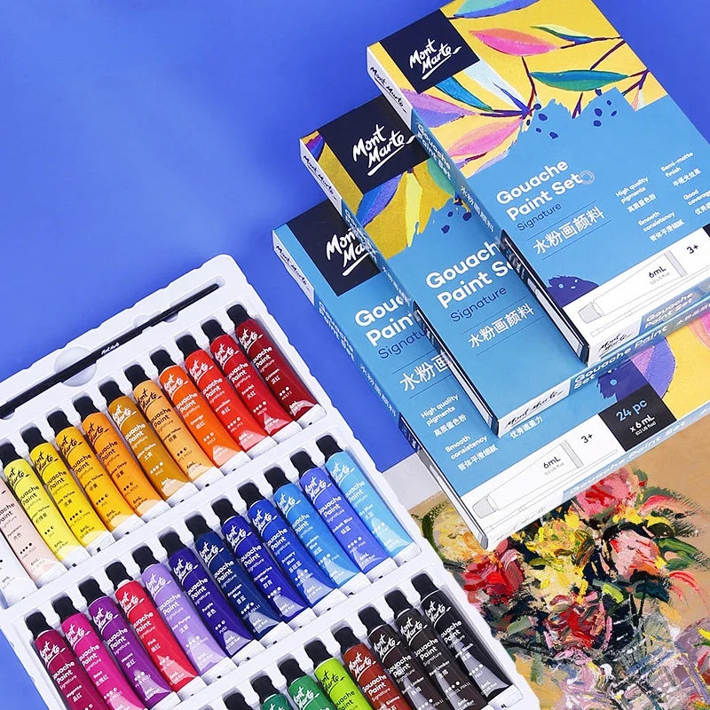 High-Quality Gouache Paint Set: 12/18/24 Colors for Professional Artist Painting - Washable Watercolor, 6/12ML Tubes - Student Exam Art Supplies