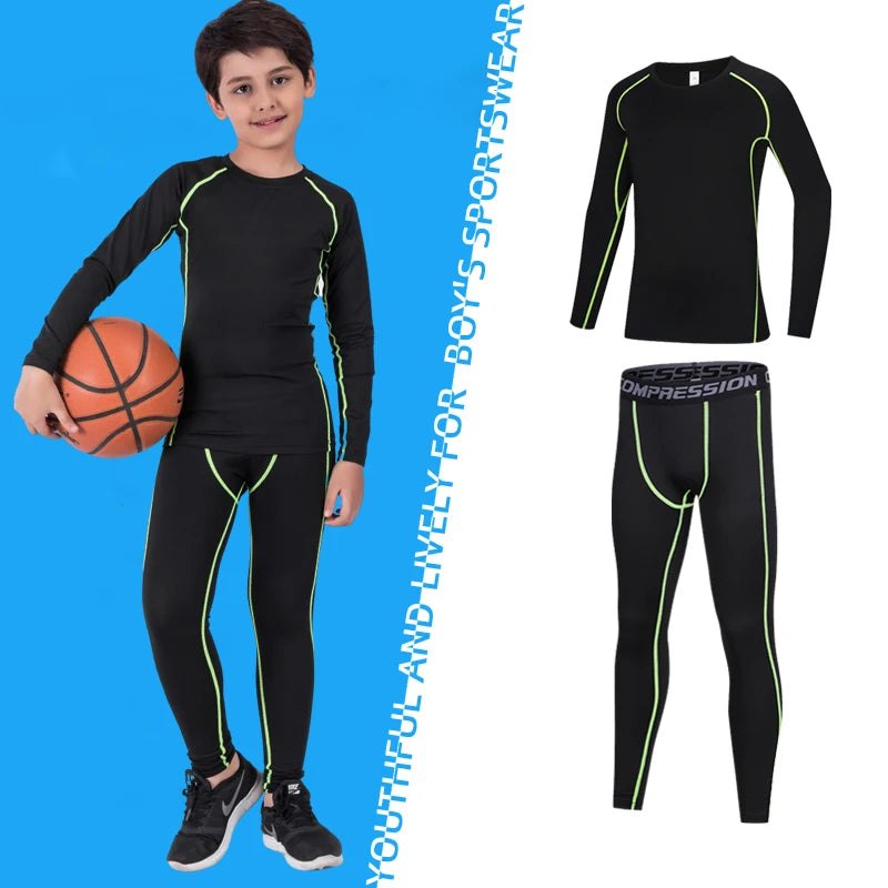 Kids Fitness Tracksuit - Youth Warm Pants and Tops, Compression Sports Clothes for Boys, Running and Basketball Sportswear