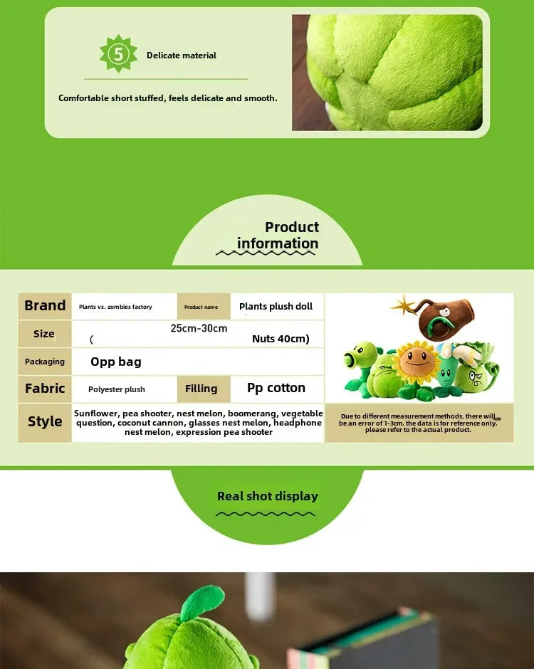 Plants vs Zombies Plush Toy Set – Sunflower, Peashooter & Kernel-pult Soft Figures Pillow for Kids Christmas Gift