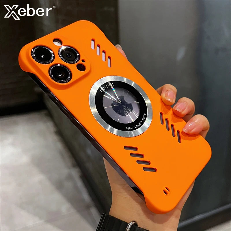 Ultra Thin Frameless Magnetic Case for iPhone 16, 15 Pro Max, 14, 13, 12, 11 Plus – Breathable Heat Dissipation Hard Cover with MagSafe