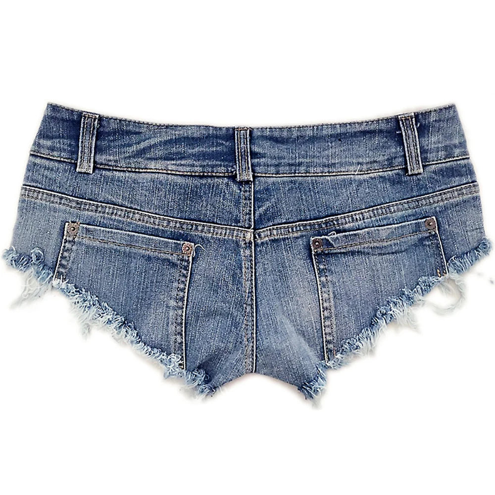 887# Sexy Low-Waist Perforated Denim Shorts — High-Elastic Summer Fashion Jeans for Women, Night Club Party Style