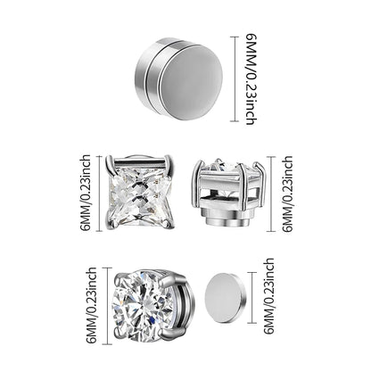 Crystal Strong Magnetic Ear Stud Clip Earrings - Punk Round Zircon Non-Piercing Earrings for Men & Women