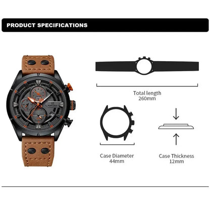 NAVIFORCE Men's Casual Watch – Luxury Waterproof Chronograph Quartz Wristwatch with Genuine Leather Strap