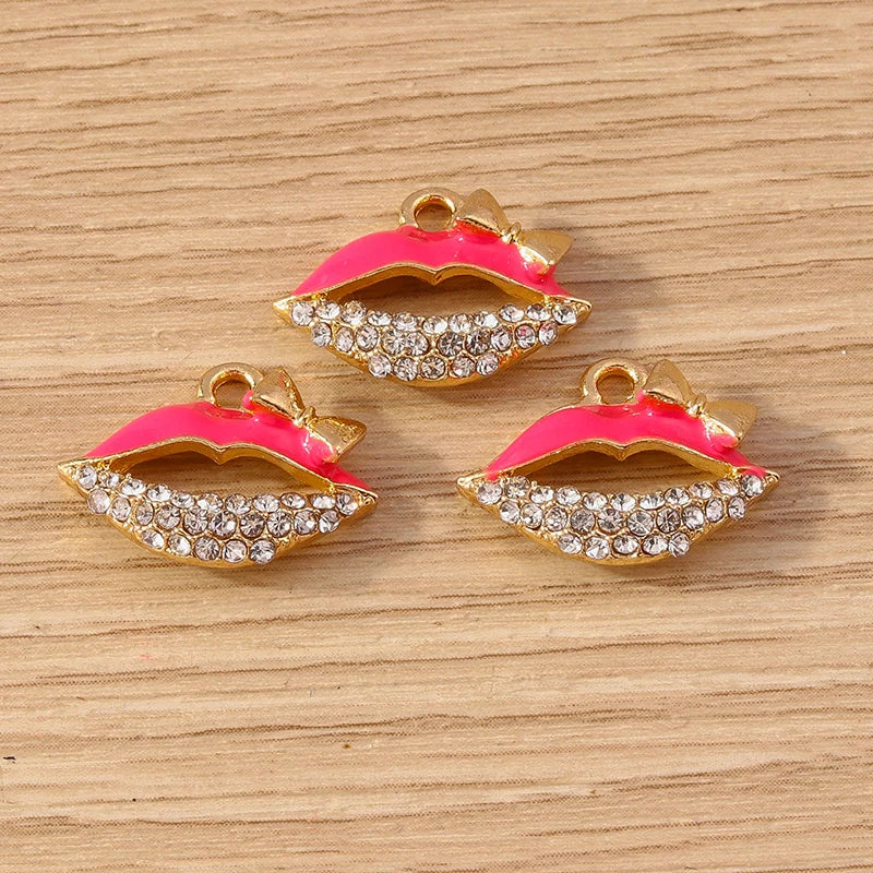10PCS Cute Enamel Lips & Lipstick Charms – Pendants for Jewelry Making, Earrings, Necklaces & Bracelets DIY Crafts