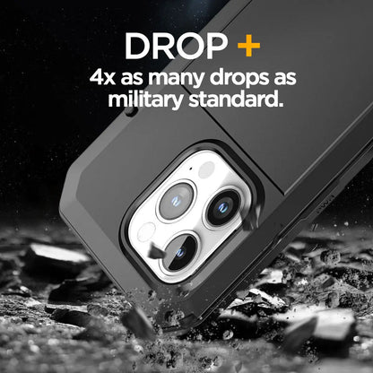 Heavy Duty Aluminum Metal Case for iPhone 16/15/14/13/12/11 Pro Max – Shockproof Gorilla Glass Cover for iPhone XS Max/XR/7/8