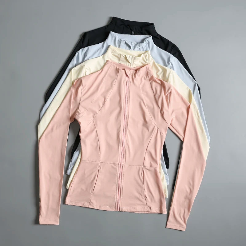 New Yoga Wear Ladies Coat – High Elastic Loose Fitness Top, Long Sleeve Stand-Up Collar for Exercise