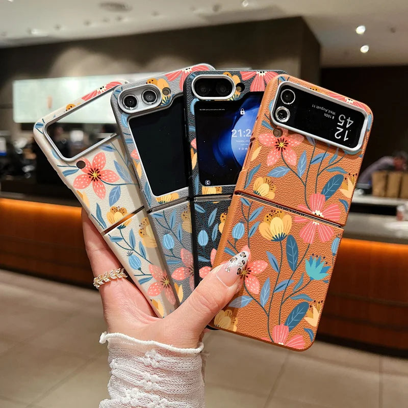 Floral Leather Texture Soft TPU Case for Samsung Galaxy Z Flip 6/5/4/3 5G – Stylish Folding Phone Cover