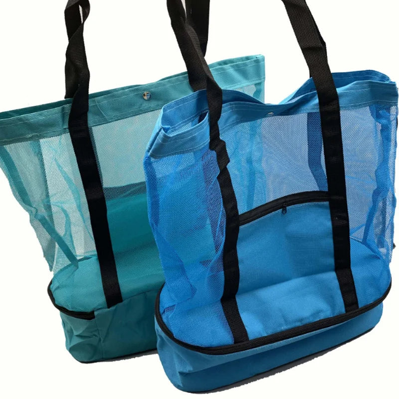 Women’s Waterproof Picnic & Beach Tote Bag – Double Layer Transparent Mesh Insulated Shopping Bag