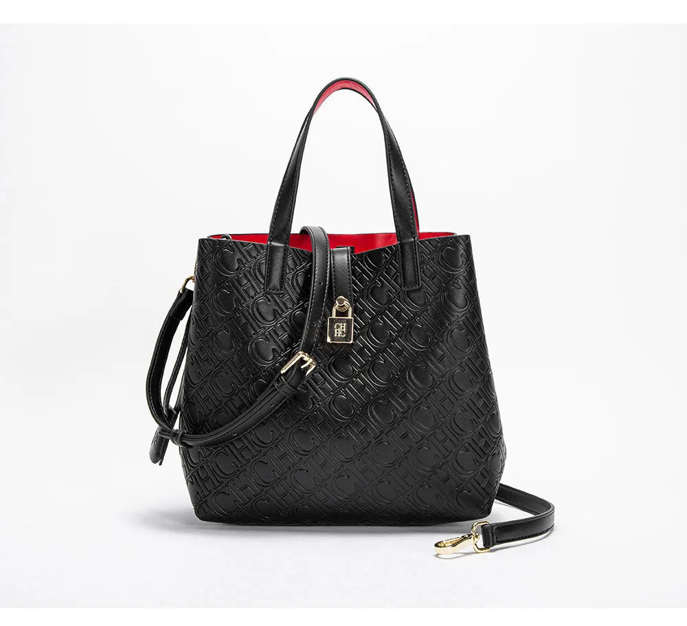 CH Fashion Women’s Shoulder Bag – Large Capacity Casual PU Leather Handbag with Embossed Letters