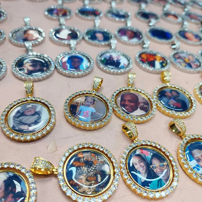 Customized Double-Side Photo Necklace – Personalized Picture Pendant with Cubic Zirconia, Hip Hop Jewelry Gift for Men & Women