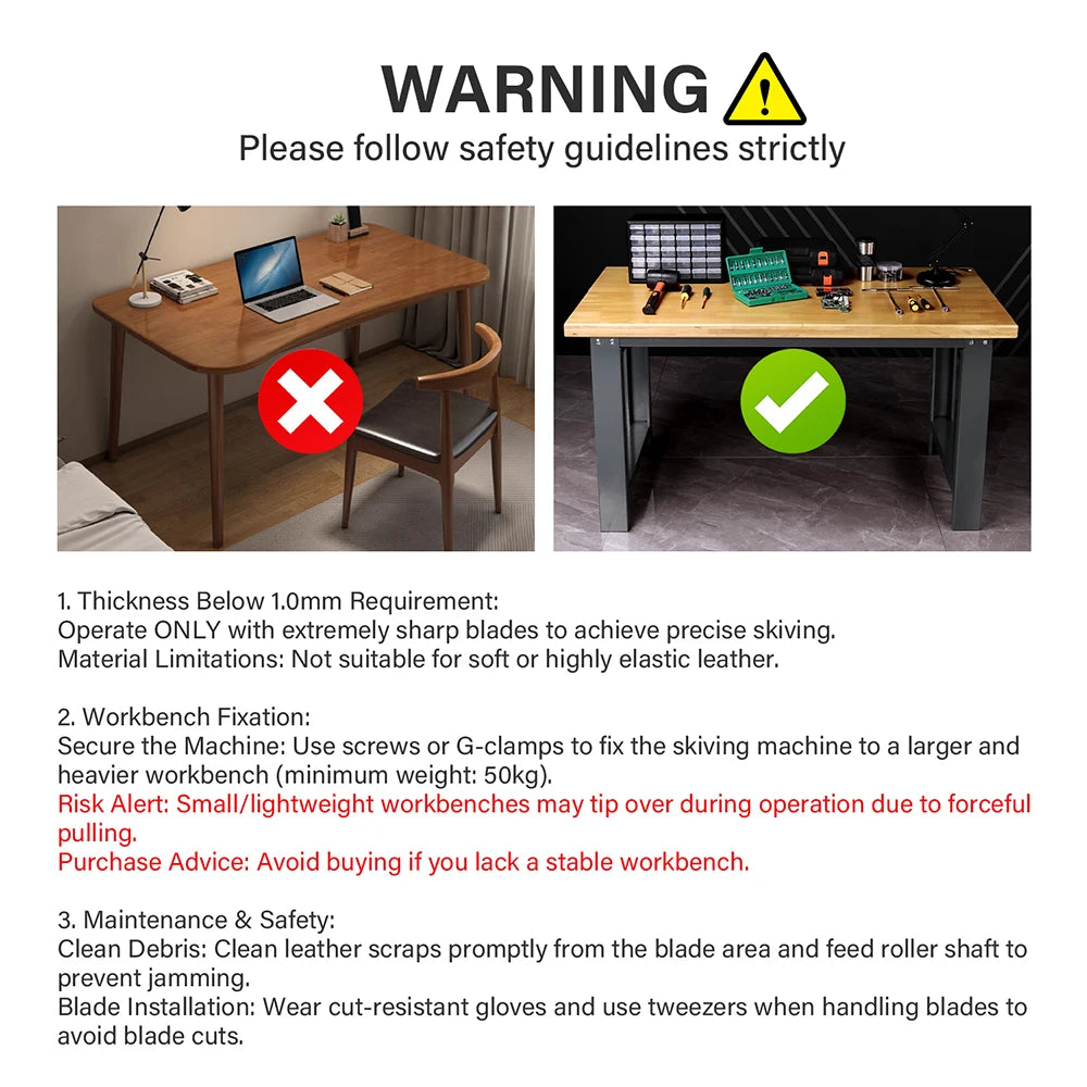 WUTA Manual Leather Skiving Machine – Belt Thinning Splitter & Strap Cutting Tool for Cowhide Leather DIY