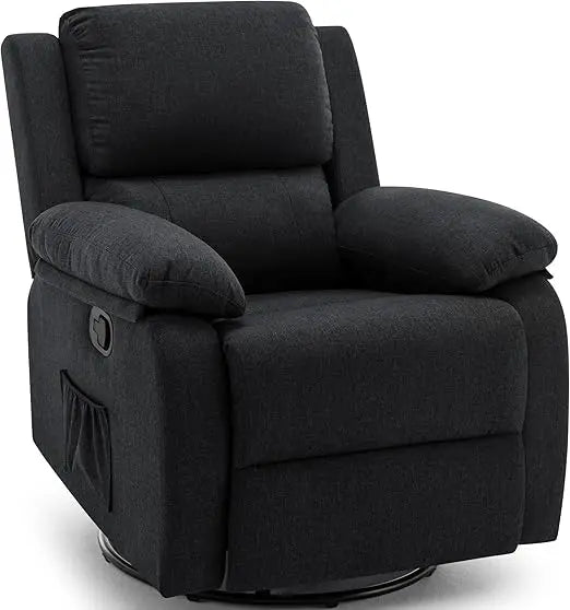 360° Swivel Recliner Rocker Chair – Upholstered Fabric Glider for Adults & Nursery Use